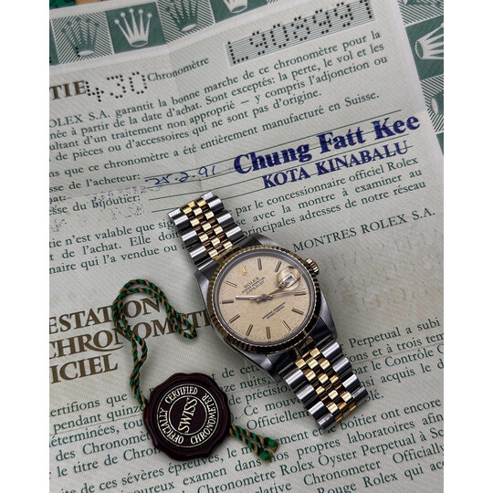 (SOLD!!) 36mm • 1991 Rolex DateJust 16233 Two-Tone Gold Linen Dial